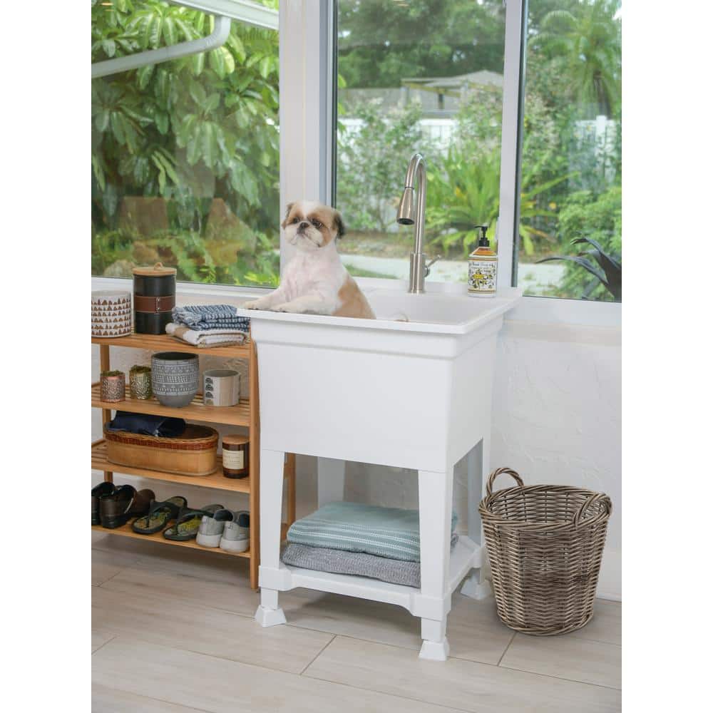 Glacier Bay 24" Freestanding Laundry/Utility Sink with Stainless Pull-Out Faucet