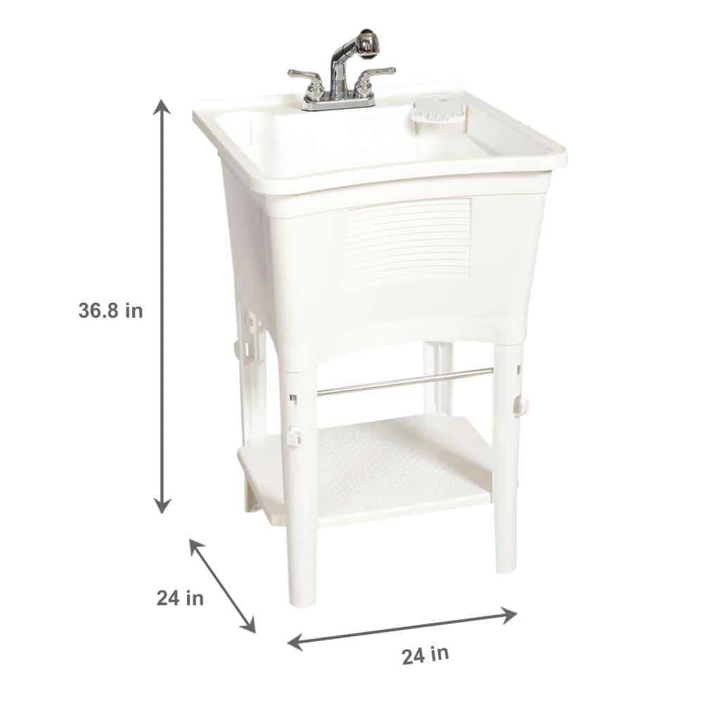 Glacier Bay 24.1 in White Laundry & Utility Sink Work Center with Chrome Faucet