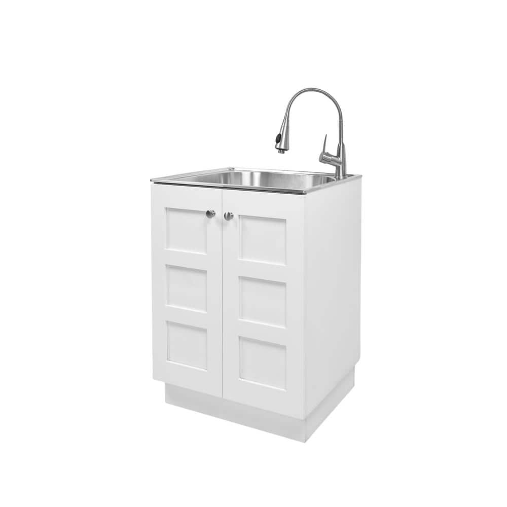 Glacier Bay 24 in Utility Sink with Stainless Steel Basin, Faucet & Cabinet