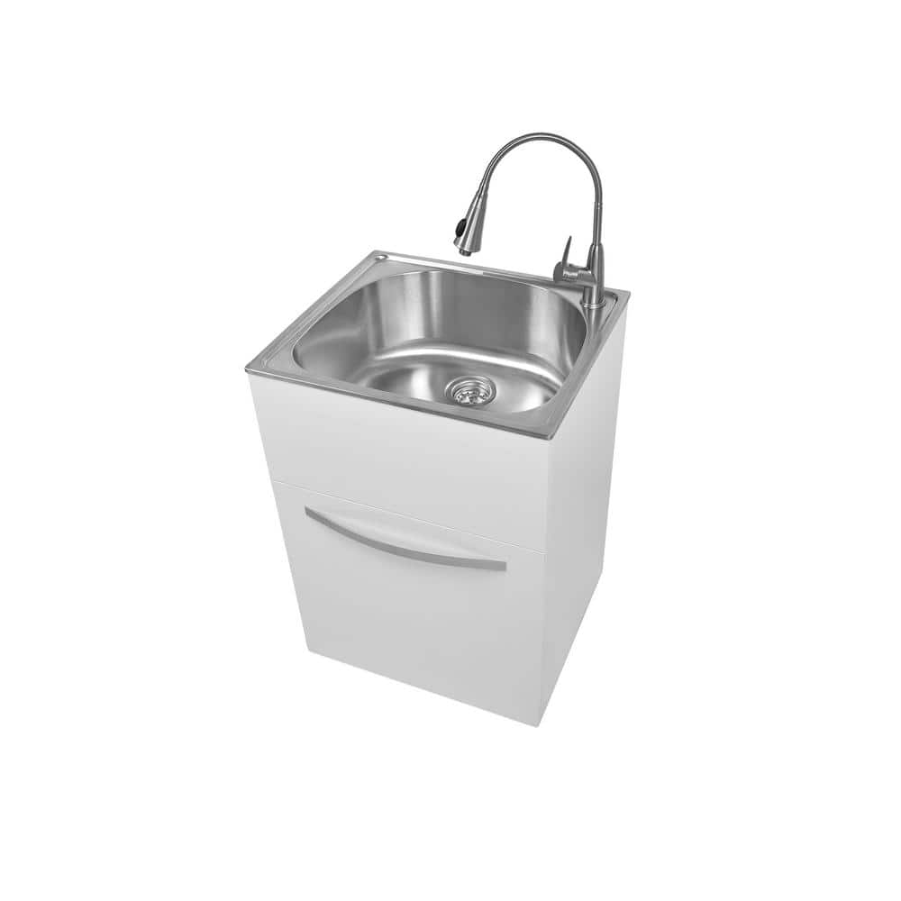 Glacier Bay 24 in. Stainless Steel Laundry Sink with Faucet & Cabinet