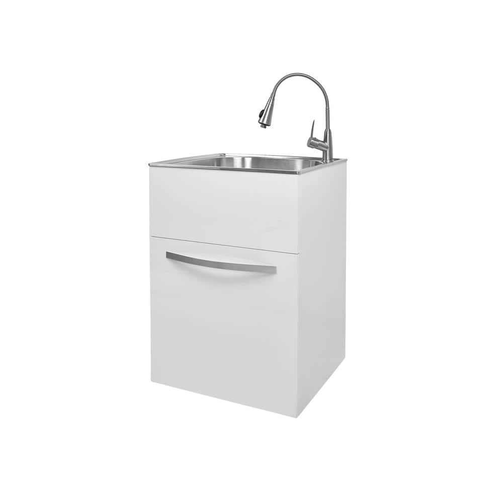 Glacier Bay 24 in. Stainless Steel Laundry Sink with Faucet & Cabinet