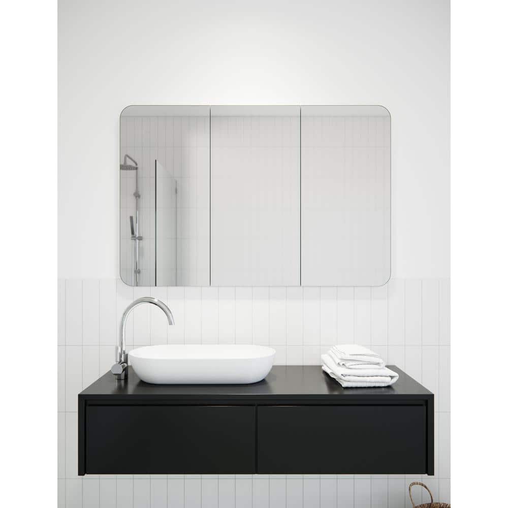 Glass Warehouse Ezri 48 in. W x 32 in. H x 4.75 in. D White Recessed Medicine Cabinet with Mirror