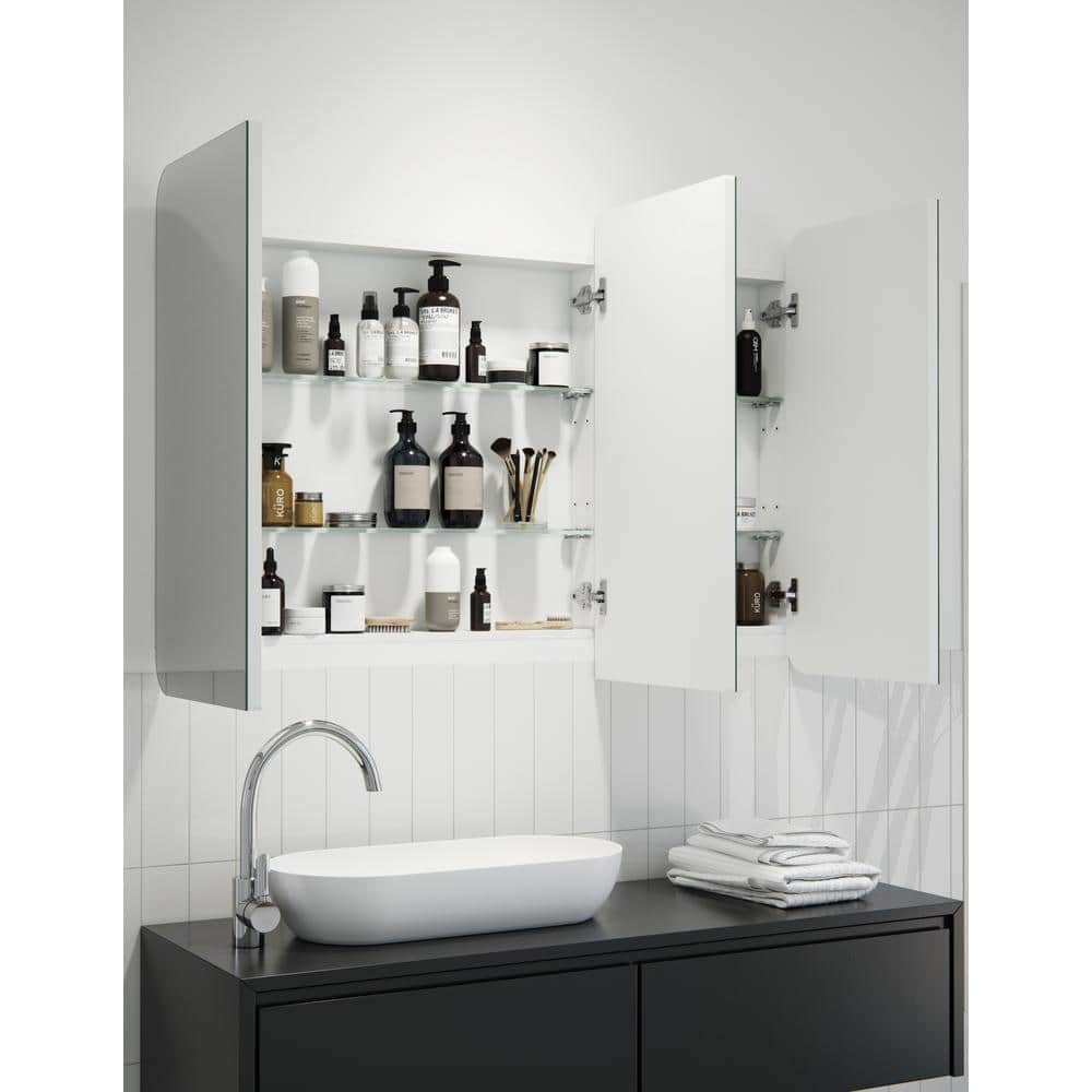 Glass Warehouse Ezri 48 in. W x 32 in. H x 4.75 in. D White Recessed Medicine Cabinet with Mirror