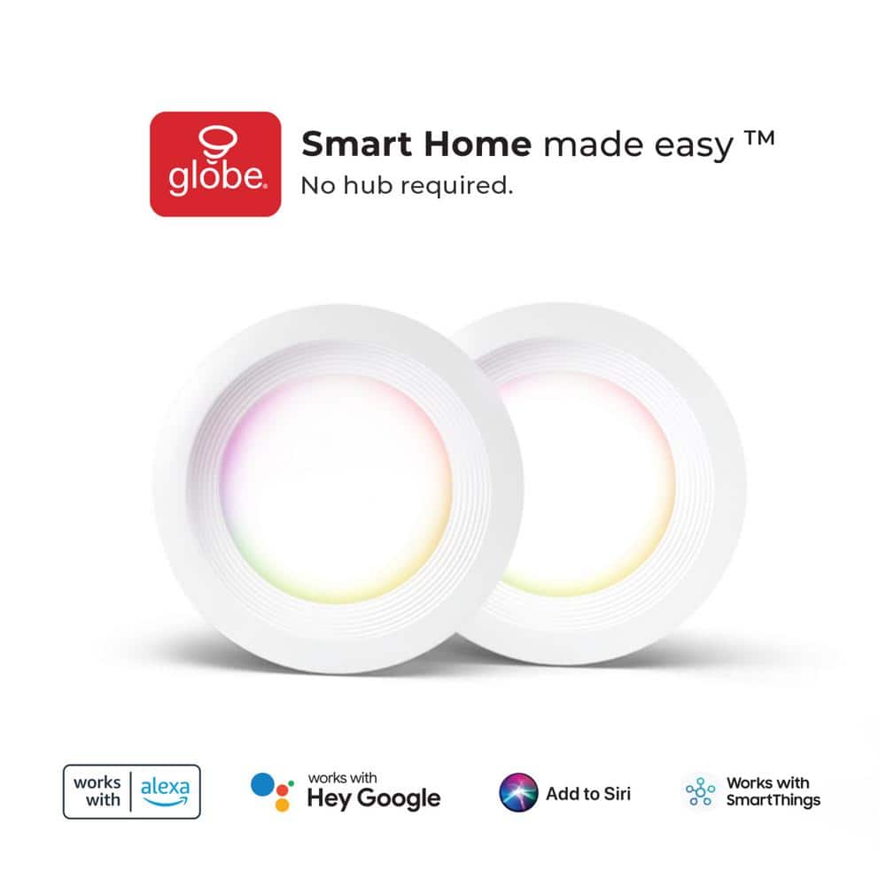 Globe Electric Smart Integrated LED 4 in Round RGB + Tuneable White Canless Recessed Light for Kitchen Bathroom Livingroom, White
