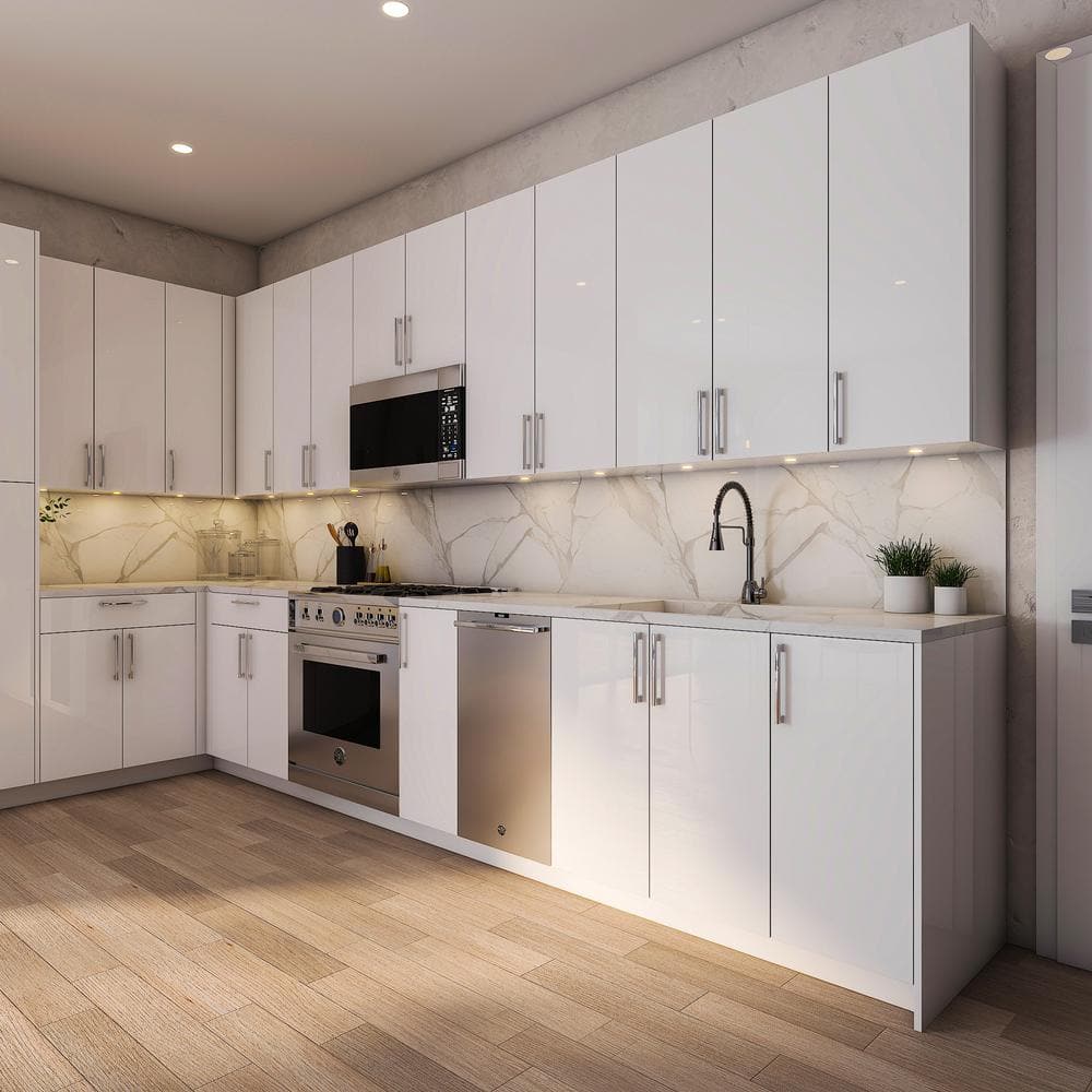Cambridge Radiance 24 in. W x 24 in. D x 34.5 in. H Ready to Assemble Slab Base Kitchen Cabinet in White Gloss