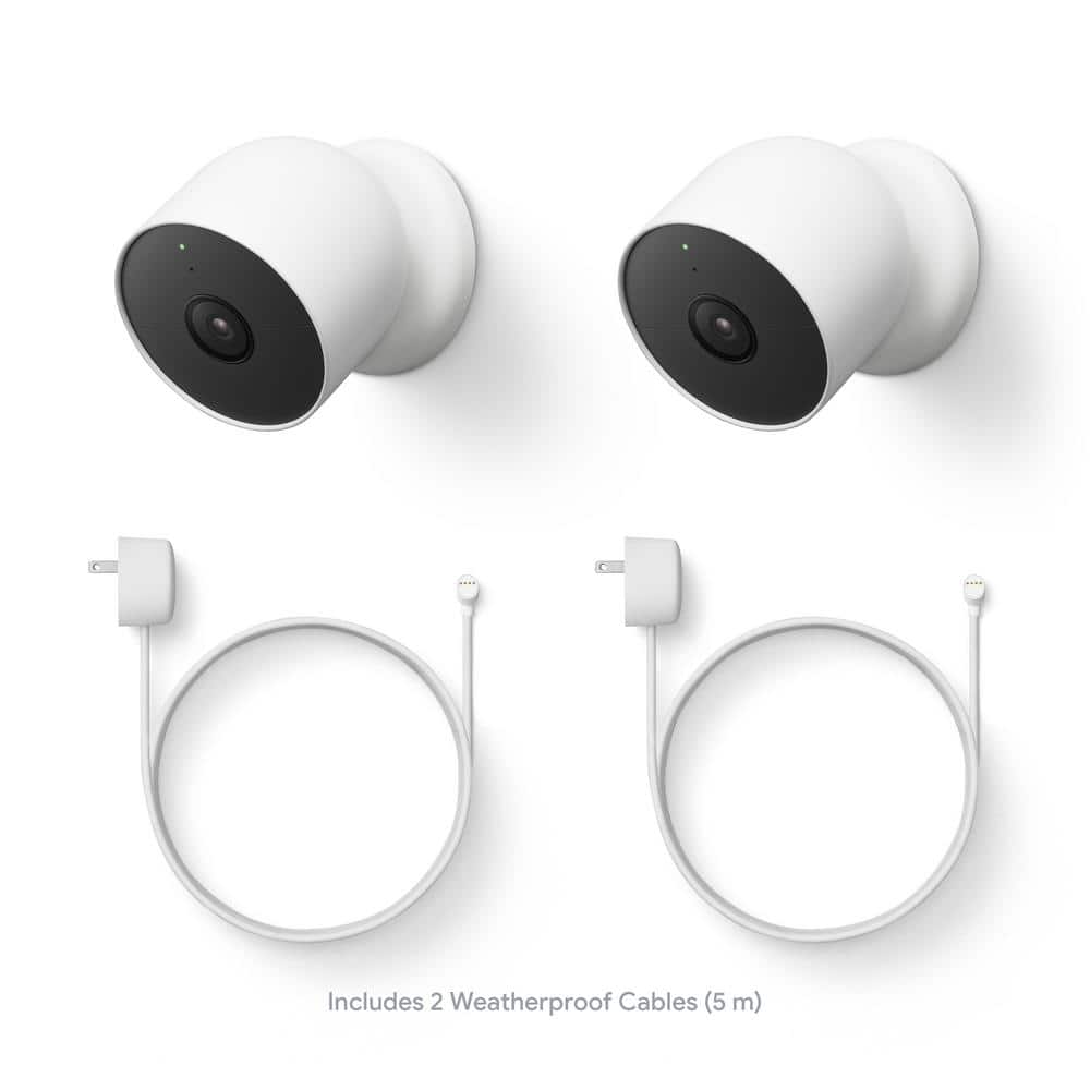 Google Nest Cam (Battery) - Outdoor or Indoor Security Camera (2-Pack) + 2 Weatherproof Cables (5M)