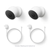 Google Nest Cam (Battery) - Outdoor or Indoor Security Camera (2-Pack) + 2 Weatherproof Cables (5M)