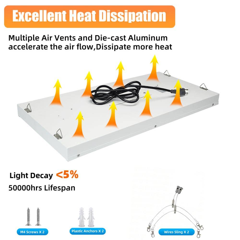Honbei 2 ft. 500-Watt Equivalent Integrated LED White High Bay Light, 16000Lumens Industrial Workshop Linear Hanging Light