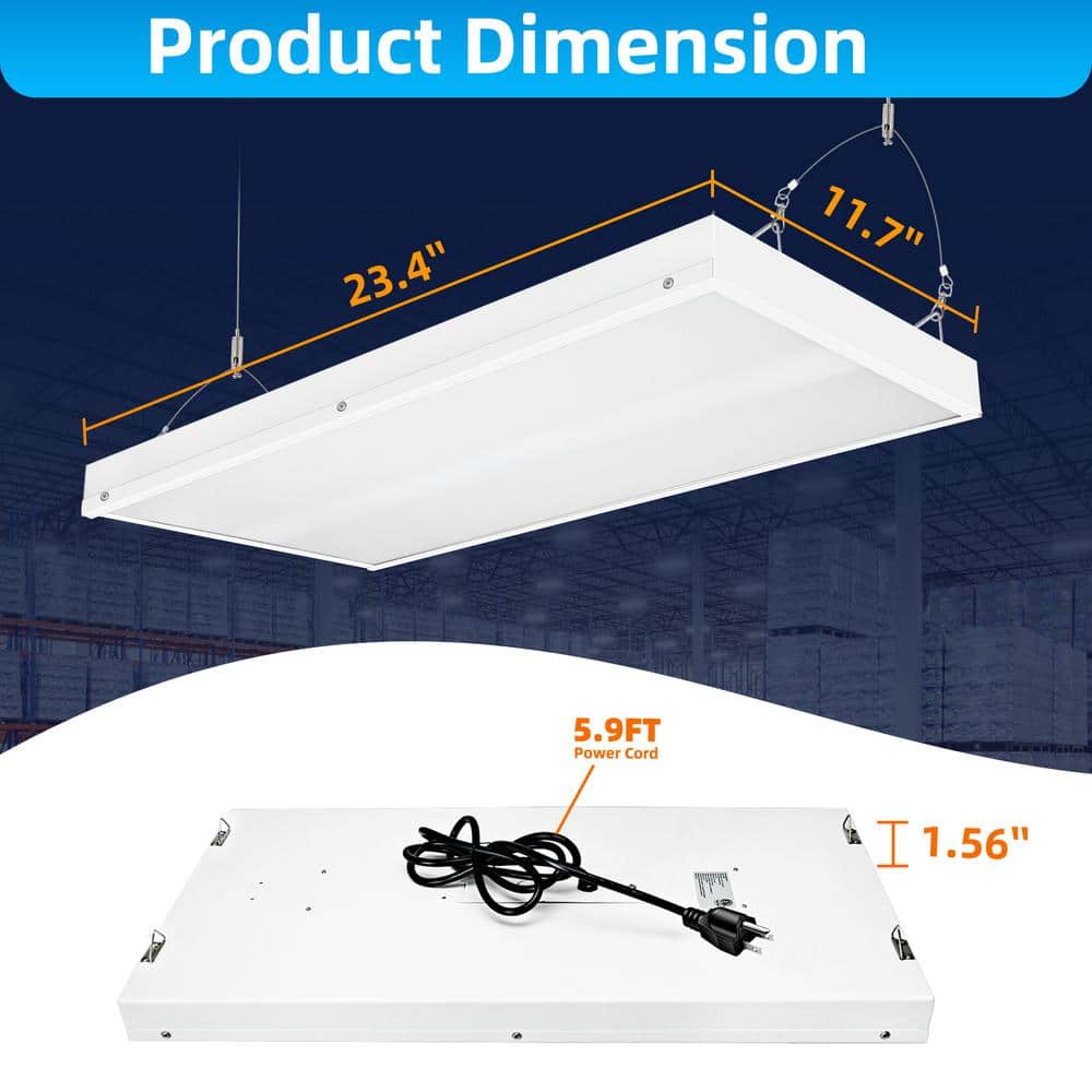 Honbei 2 ft. 500-Watt Equivalent Integrated LED White High Bay Light, 16000Lumens Industrial Workshop Linear Hanging Light
