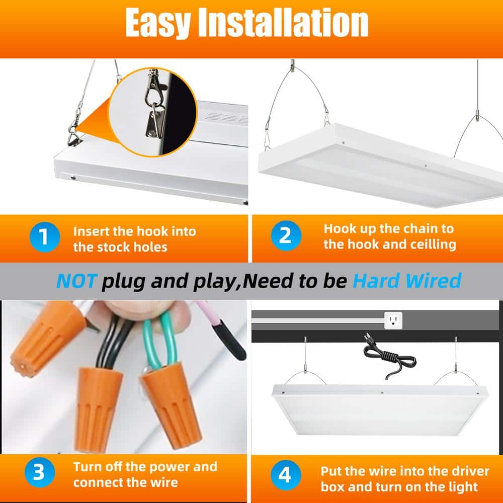 Honbei 2 ft. 500-Watt Equivalent Integrated LED White High Bay Light, 16000Lumens Industrial Workshop Linear Hanging Light