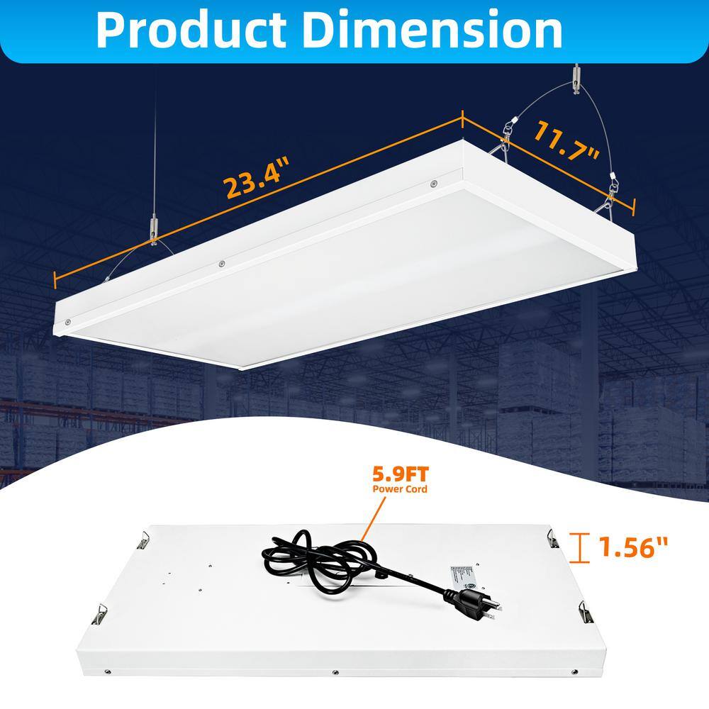 Honbei 2 ft. 500-Watt Equivalent Integrated LED White High Bay Light, 5000K Industrial Workshop Linear Hanging Light (6-Pack)