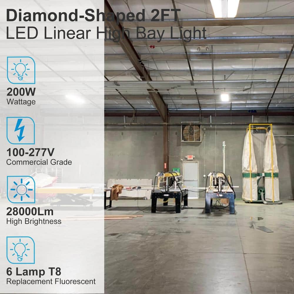 Unbranded Diamond 2 ft. LED High Bay Shop Light - 200-Watt Equiv. 800-Watt, 5000K Linear Hanging Light for Warehouse, (4-Pack)