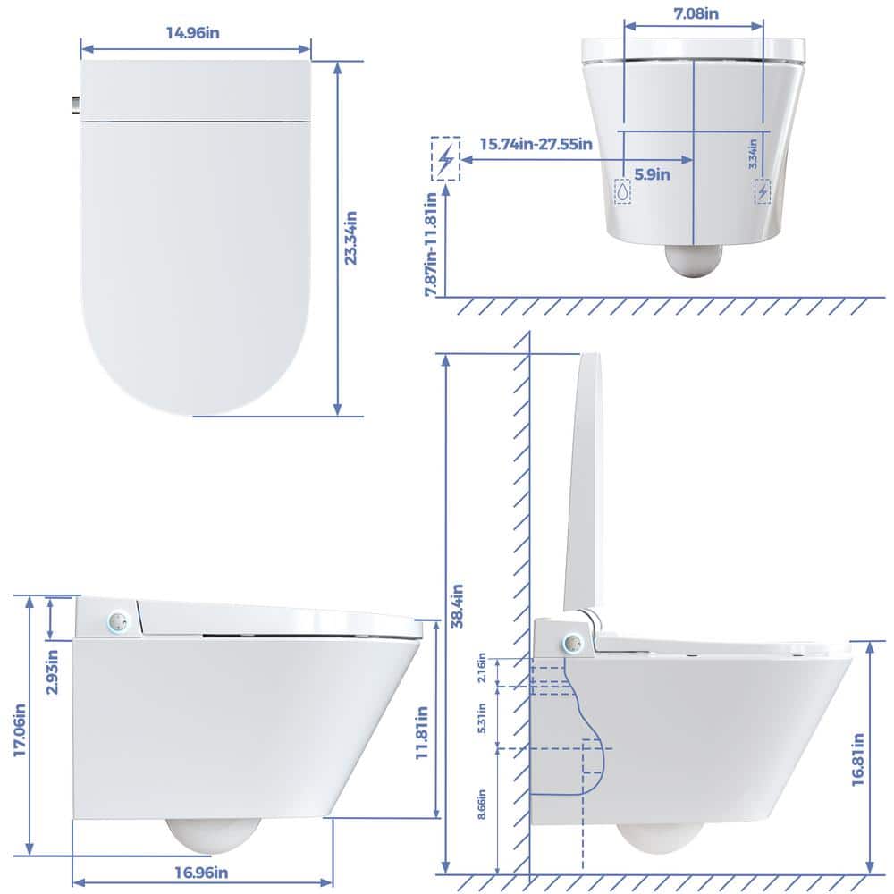 HOROW Wall Hung Elongated Smart Toilet Bidet with Night Light and Heated Seat