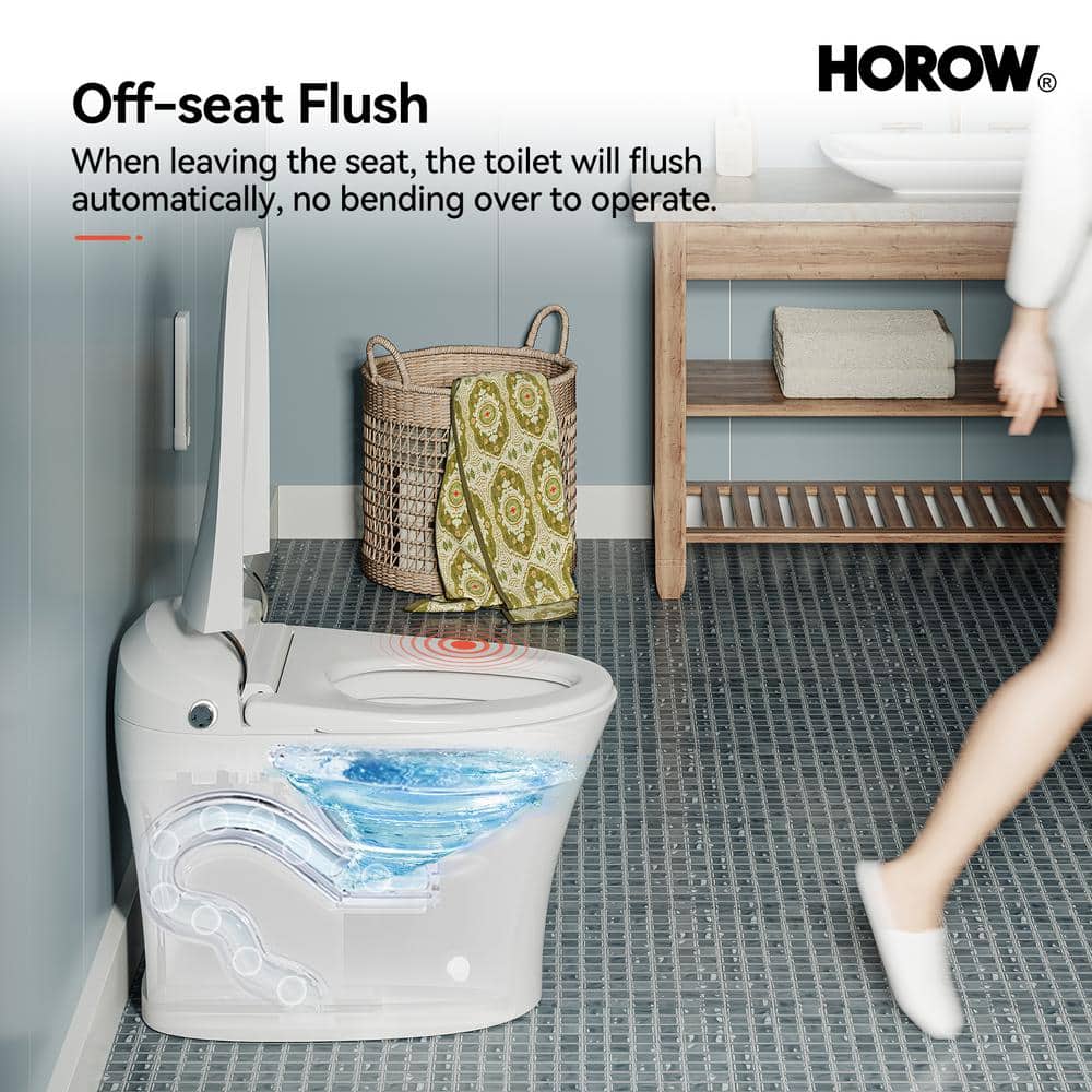 HOROW 1/1.27 GPF Tankless Smart Toilet Bidet with Dual Flush System, White