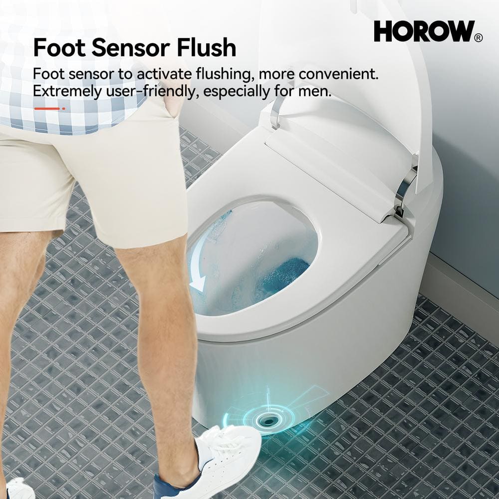 HOROW 1/1.27 GPF Tankless Smart Toilet Bidet with Dual Flush System, White