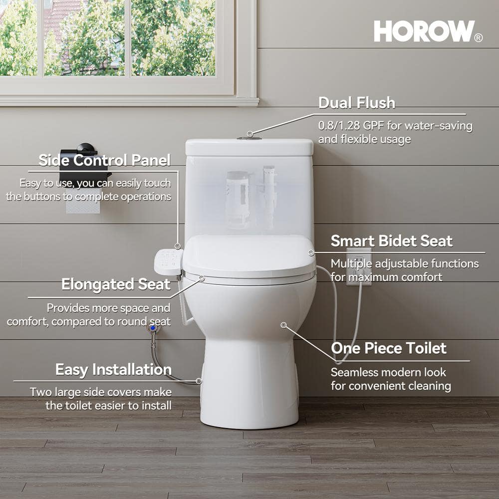 HOROW Elongated Bidet Toilet Dual Flush 0.8/1.28 GPF with Heated Seat
