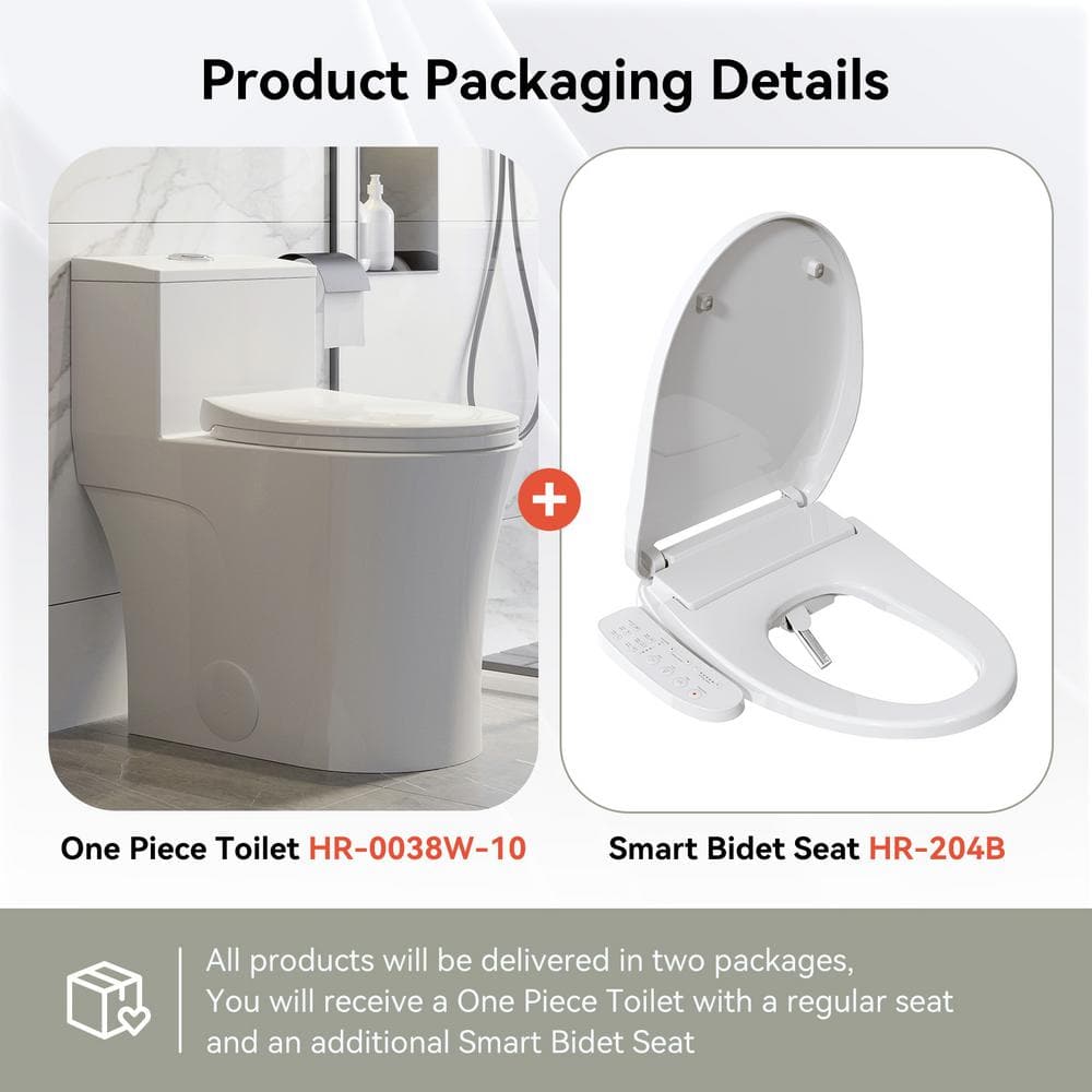 HOROW Dual Flush Elongated Smart Bidet Toilet - White