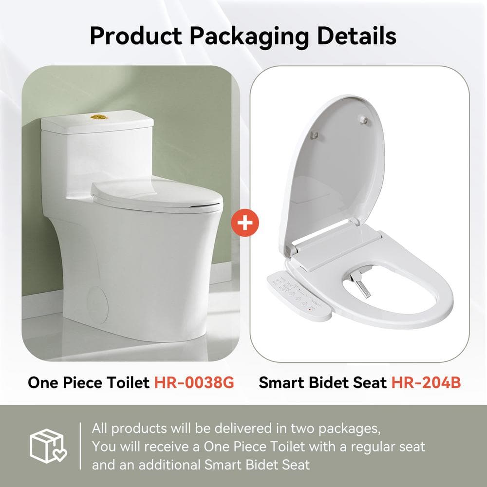 HOROW 1-piece Dual Flush Elongated ADA Toilet with Smart Bidet Seat - Brushed Gold