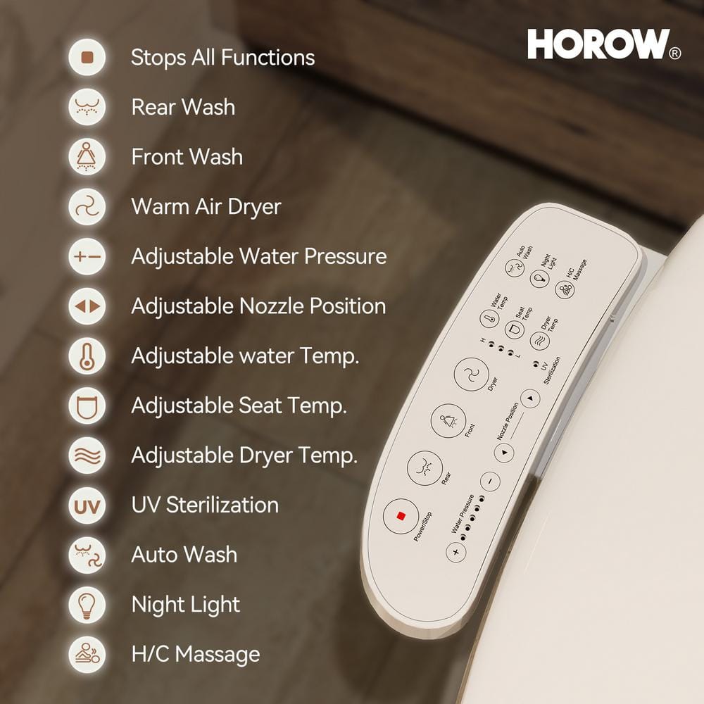 HOROW 17 in. ADA Dual Flush Elongated Toilet with Smart Bidet Seat