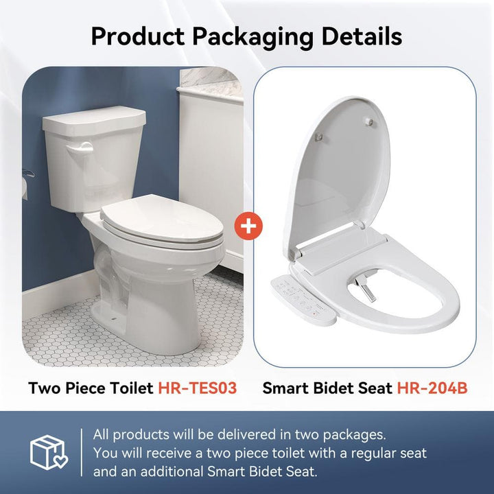 HOROW 17 in. ADA 1.28 GPF Elongated Toilet with Smart Bidet Seat - White