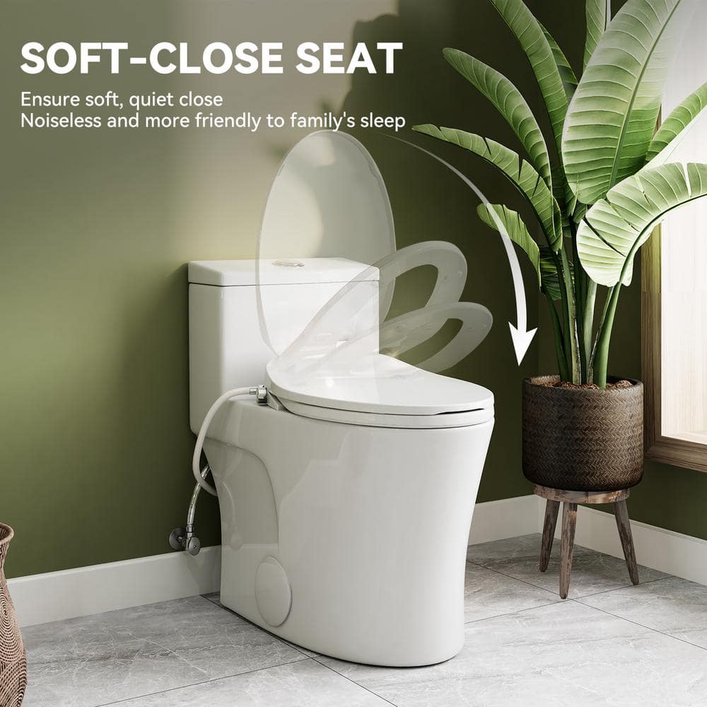 HOROW Chair Height Dual Flush Elongated Toilet with Non-Electric Bidet