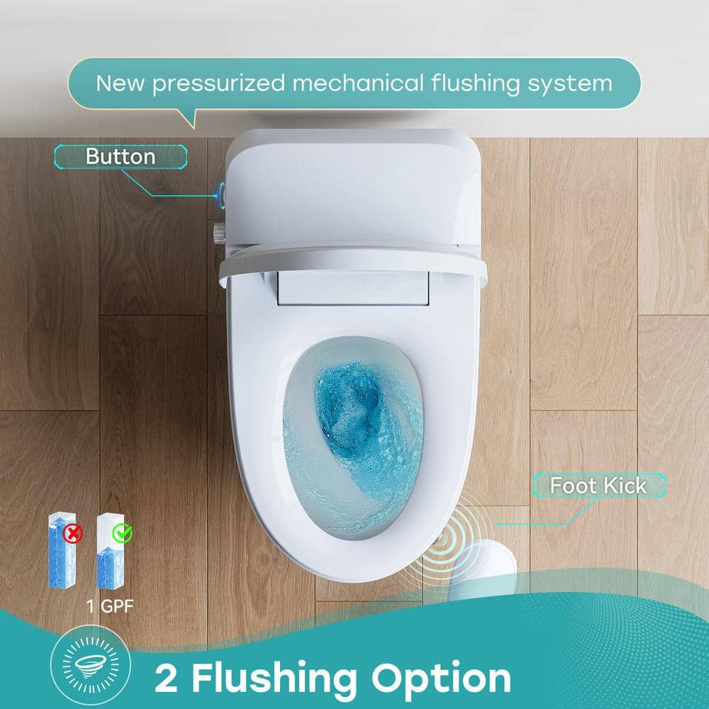 HOROW T30 Non-Electric Elongated Bidet Toilet - 1.0 GPF, ADA Chair Height, Foot Kick Flush, White