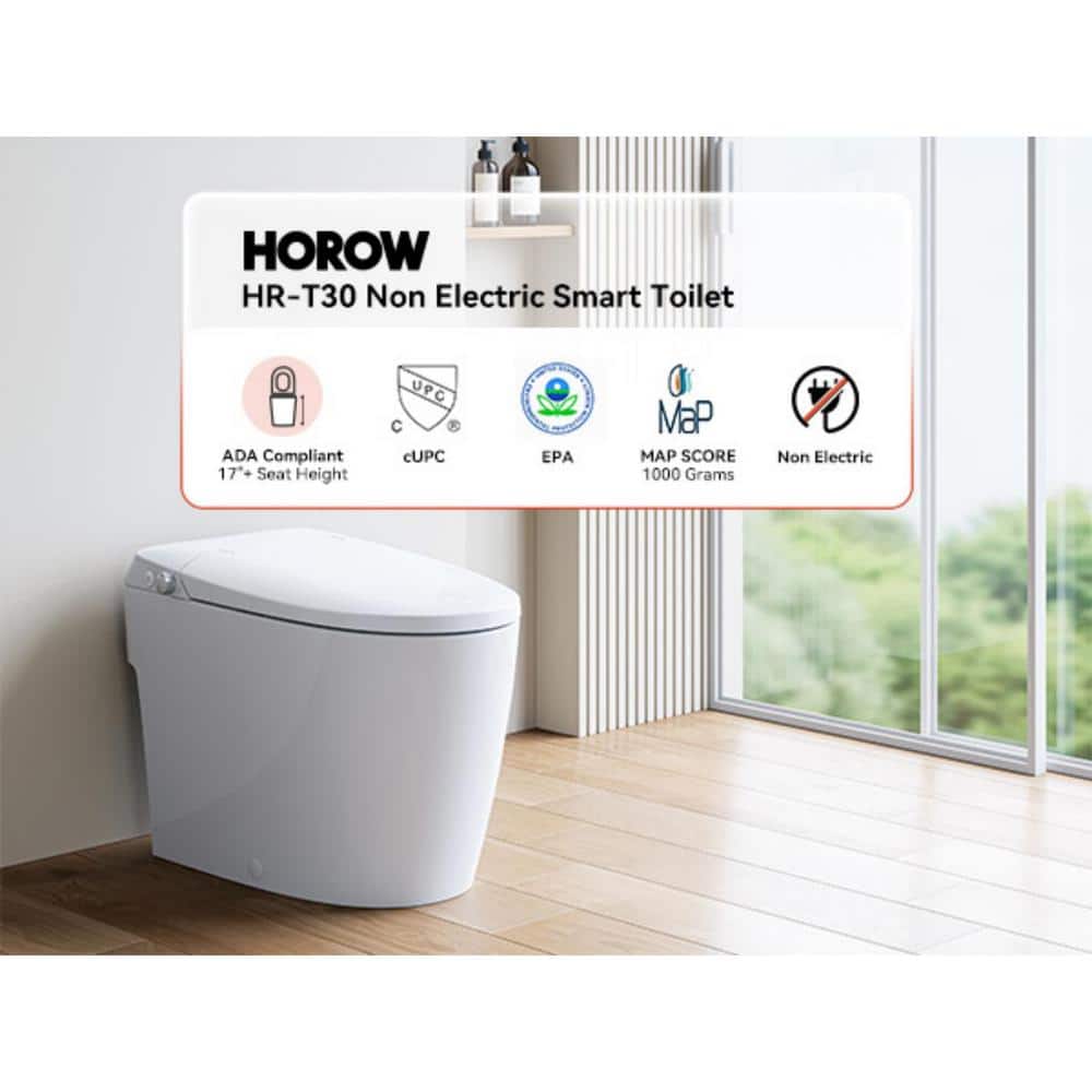 HOROW T30 Non-Electric Elongated Bidet Toilet - 1.0 GPF, ADA Chair Height, Foot Kick Flush, White