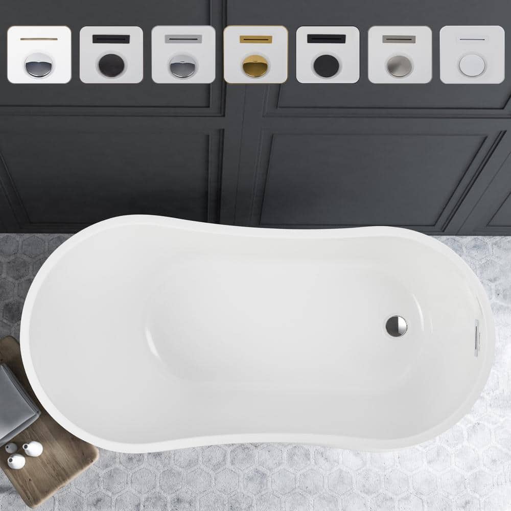 Vanity Art Unbranded Limoges 55 in. Acrylic Flatbottom Bathtub in White/Integrated Overflow