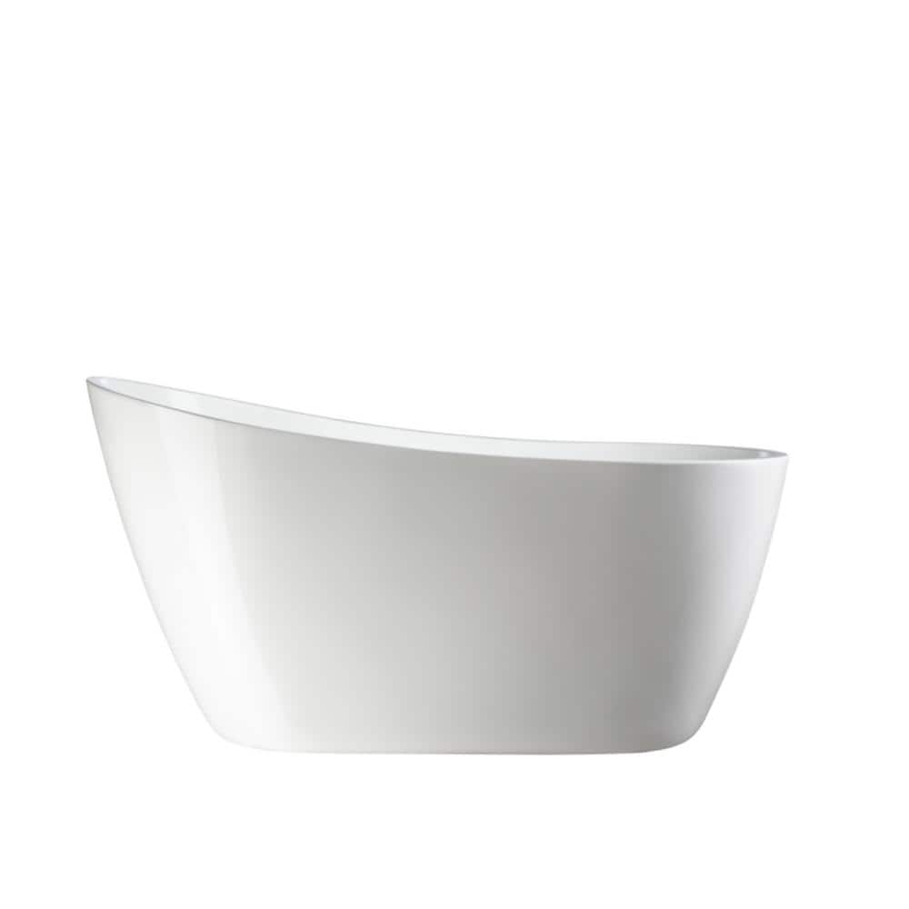 Vanity Art Unbranded Limoges 55 in. Acrylic Flatbottom Bathtub in White/Integrated Overflow
