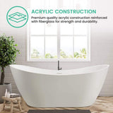 Vanity Art 71 in. Acrylic Flatbottom Freestanding Bathtub in White/Integrated Overflow