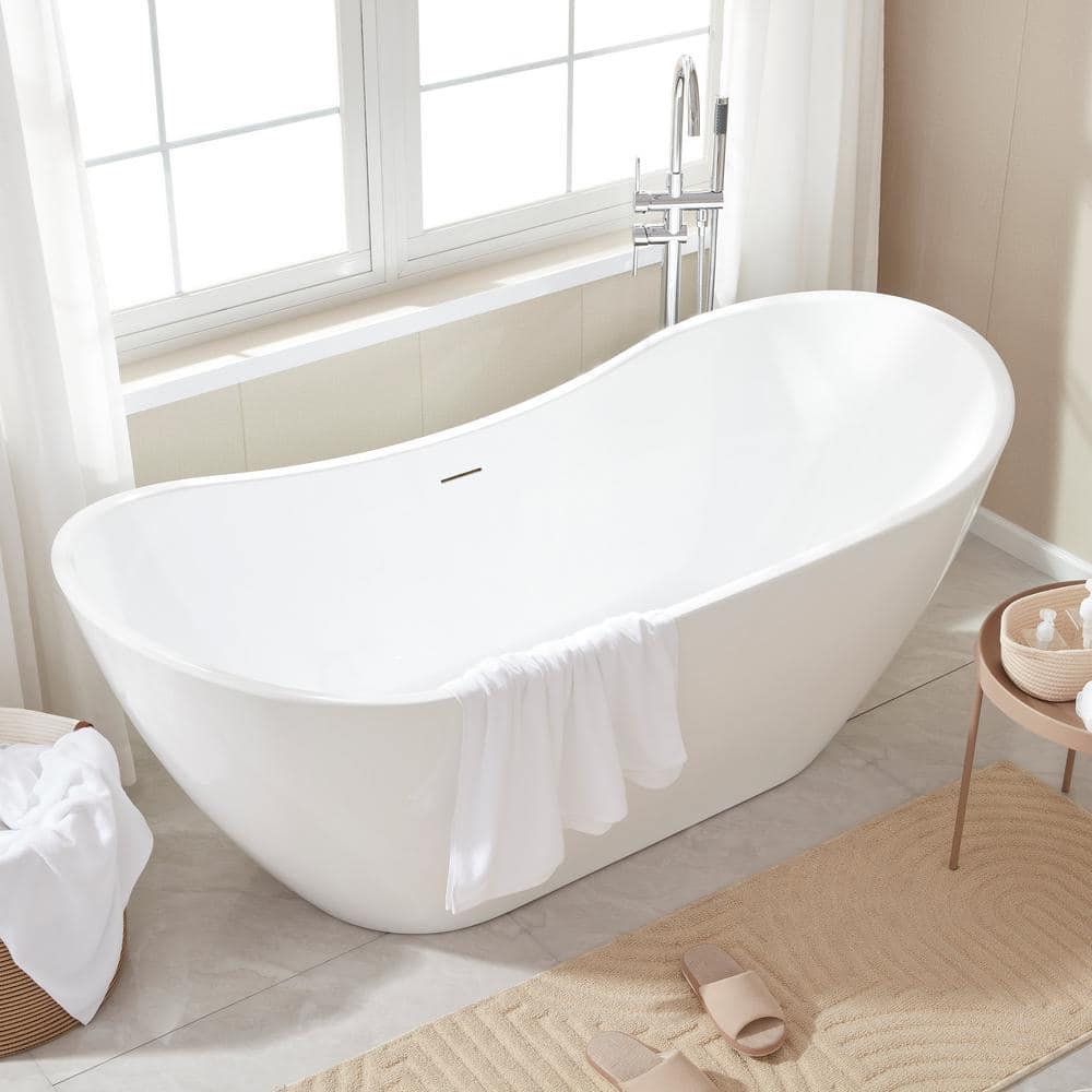 Vanity Art 71 in. Acrylic Flatbottom Freestanding Bathtub in White/Integrated Overflow
