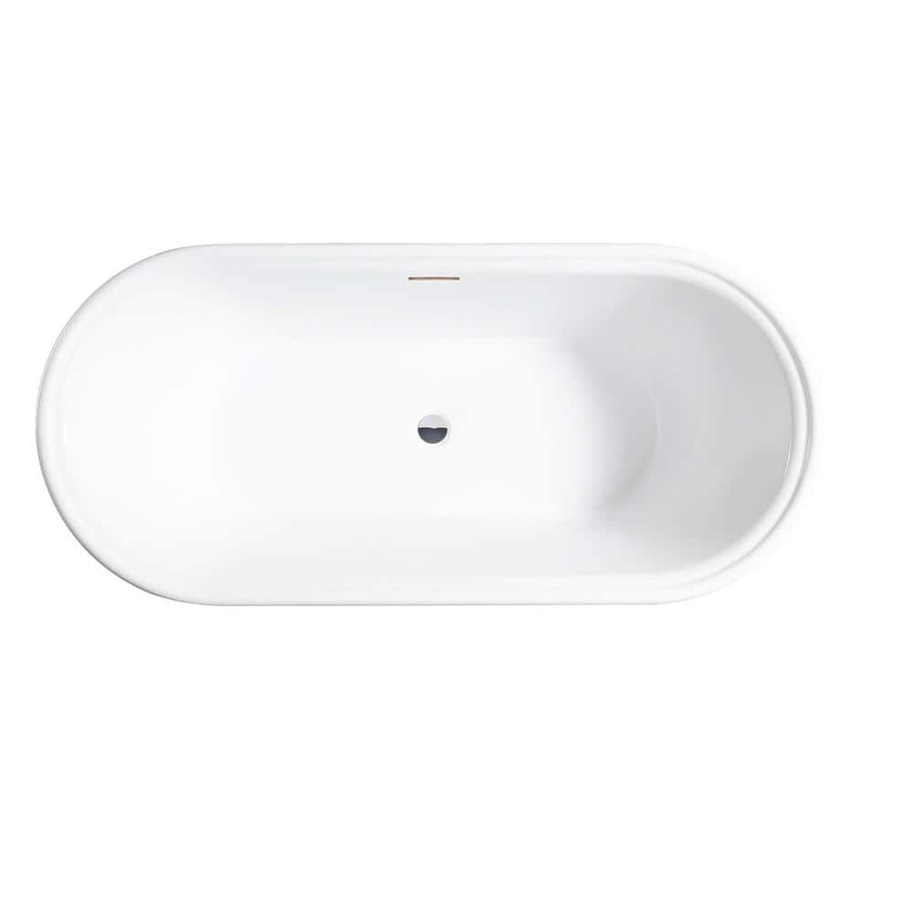 Vanity Art Versailles 59 in. Acrylic Flatbottom Freestanding Bathtub in White with Integrated Overflow
