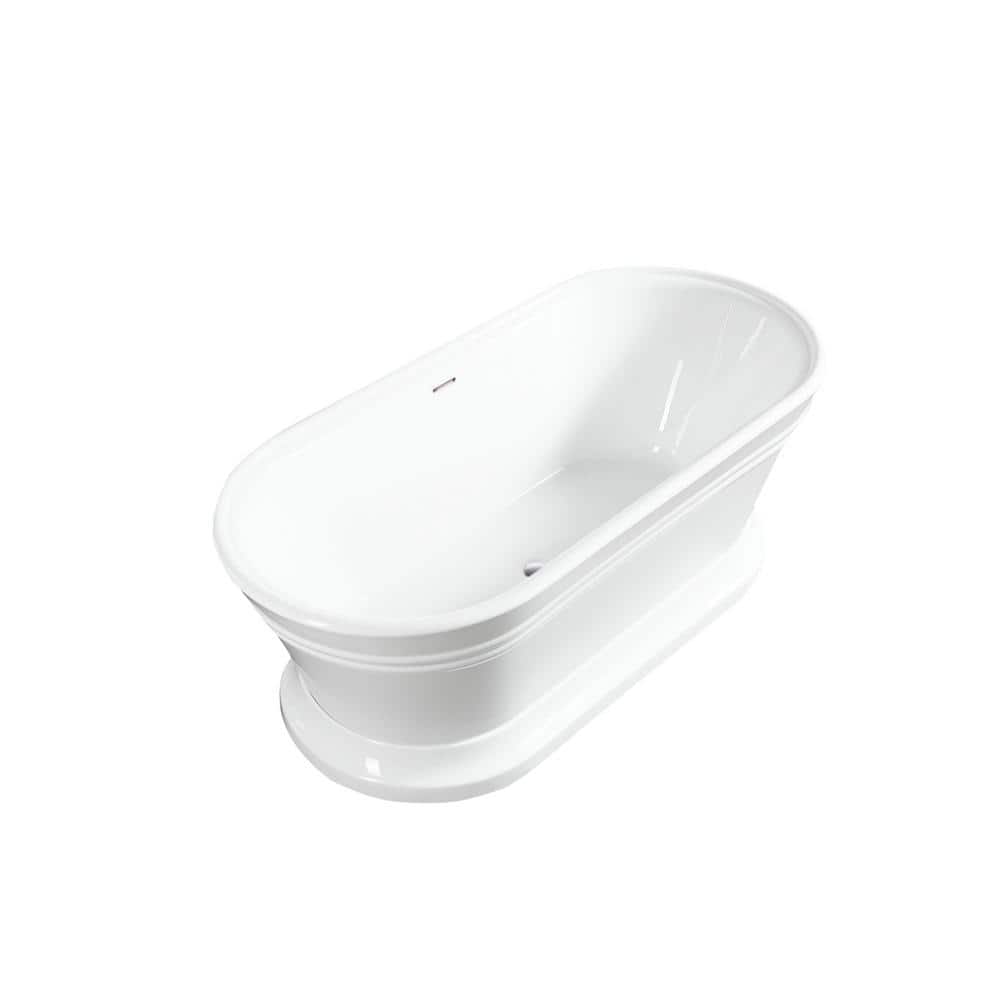 Vanity Art Versailles 59 in. Acrylic Flatbottom Freestanding Bathtub in White with Integrated Overflow