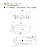 Vanity Art Versailles 59 in. Acrylic Flatbottom Freestanding Bathtub in White with Integrated Overflow