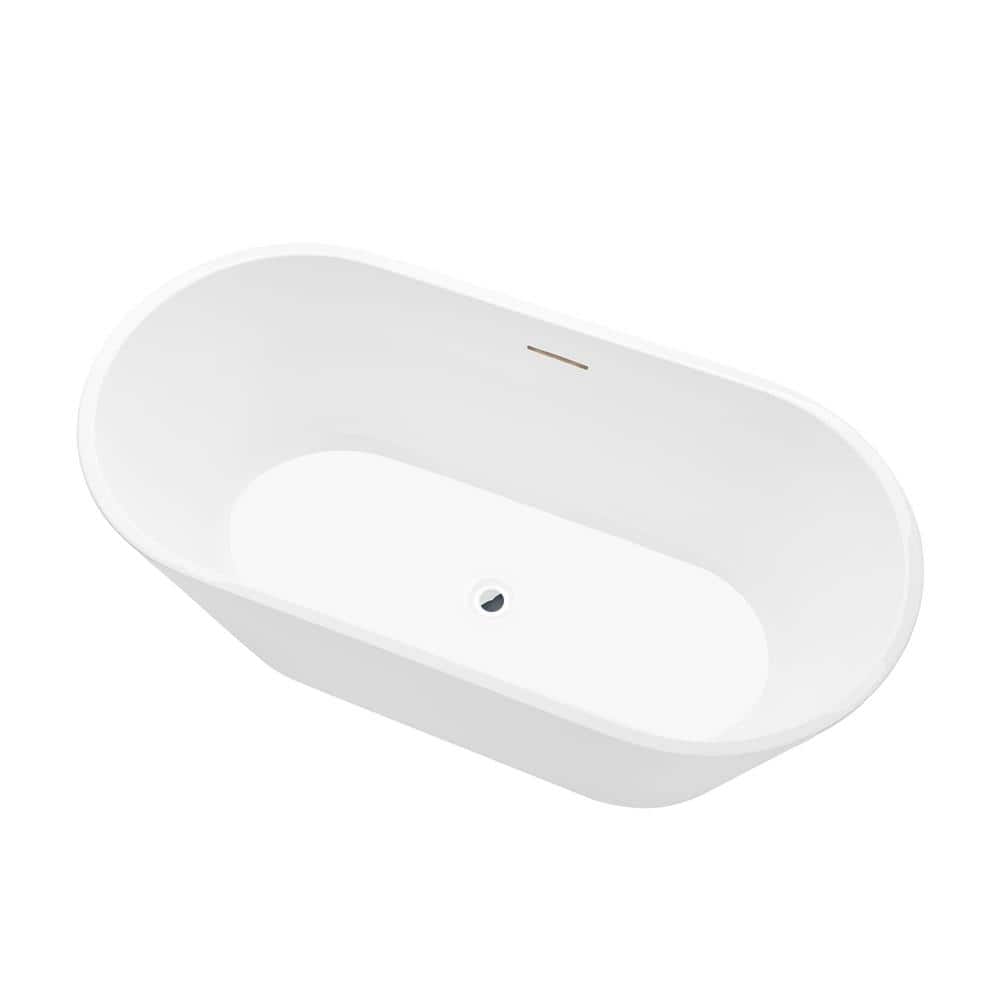 Vanity Art Domme 54 in. Acrylic Flatbottom Freestanding Non-Slip Bathtub in White/Integrated Overflow