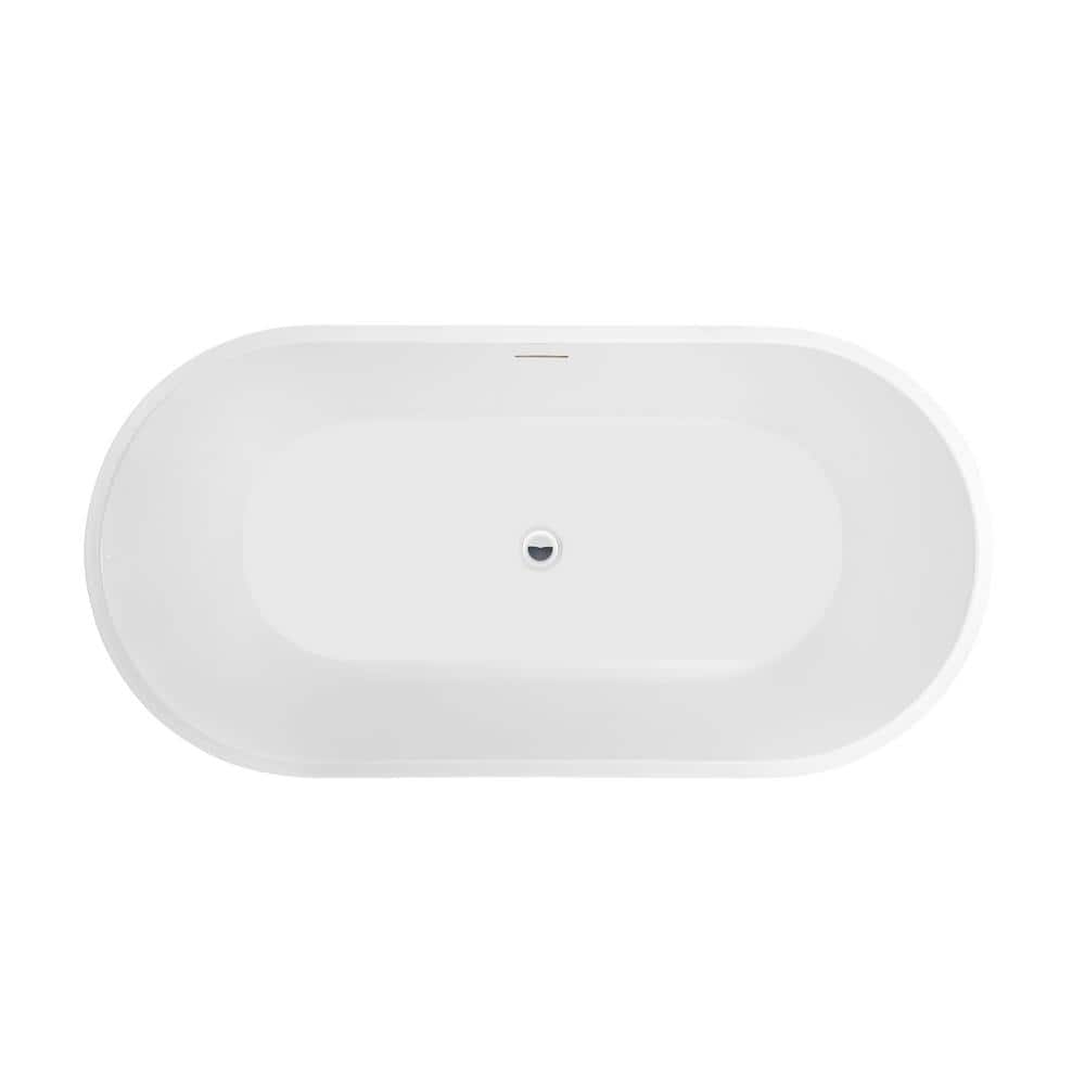 Vanity Art Domme 54 in. Acrylic Flatbottom Freestanding Non-Slip Bathtub in White/Integrated Overflow