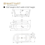Vanity Art Domme 54 in. Acrylic Flatbottom Freestanding Non-Slip Bathtub in White/Integrated Overflow