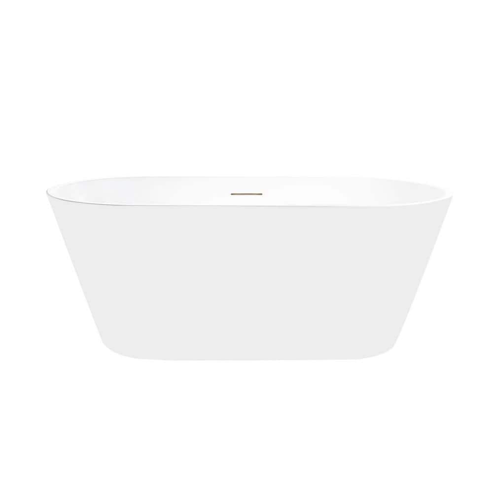 Vanity Art Domme 54 in. Acrylic Flatbottom Freestanding Non-Slip Bathtub in White/Integrated Overflow