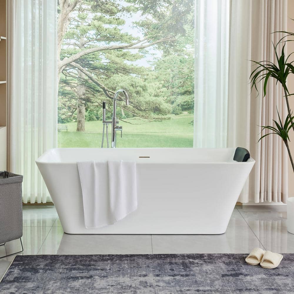 Vanity Art Nantes 67 in. x 30 in. Acrylic Freestanding Soaking Bathtub with Center Drain in White/Integrated Overflow