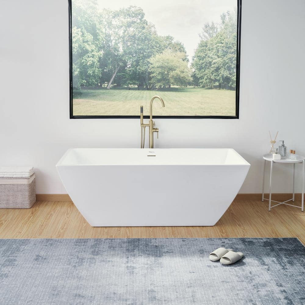 Vanity Art 67 in. Acrylic Flatbottom Freestanding Bathtub in White with Integrated Overflow