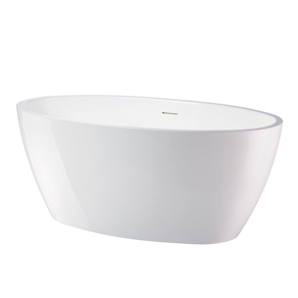 Vanity Art Calais 55 in. L x 32 in. W Acrylic Flatbottom Freestanding Bathtub with Center Drain in White/Integrated Overflow