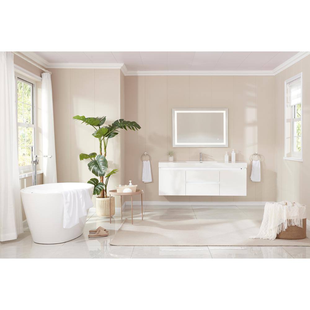 Vanity Art Calais 55 in. L x 32 in. W Acrylic Flatbottom Freestanding Bathtub with Center Drain in White/Integrated Overflow