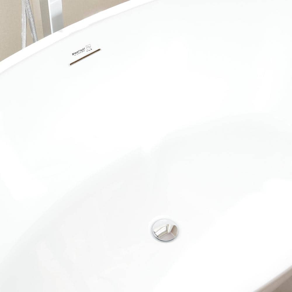 Vanity Art Calais 55 in. L x 32 in. W Acrylic Flatbottom Freestanding Bathtub with Center Drain in White/Integrated Overflow