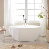 Vanity Art Calais 55 in. L x 32 in. W Acrylic Flatbottom Freestanding Bathtub with Center Drain in White/Integrated Overflow