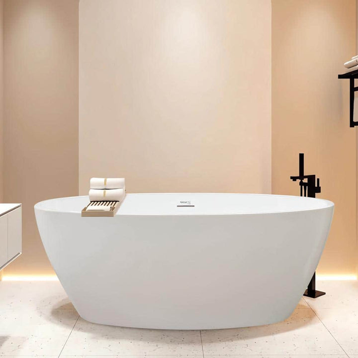 Vanity Art Amiens 69 in. x 40 in. Acrylic Flatbottom Freestanding Soaking Bathtub with Center Drain in White/Integrated Overflow