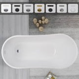 Vanity Art Clermont 59 in. Acrylic Freestanding Flatbottom Bathtub in White with Integrated Overflow