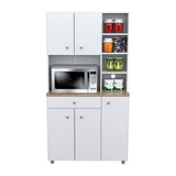 Inval 35.1 in. W x 66.1 in. H x 15.5 in. D Microwave Storage Utility Cabinet in White and Maple with 5 Doors and 10 shelves