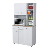Inval 35.1 in. W x 66.1 in. H x 15.5 in. D Microwave Storage Utility Cabinet in White and Maple with 5 Doors and 10 shelves