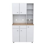 Inval 35.1 in. W x 66.1 in. H x 15.5 in. D Microwave Storage Utility Cabinet in White and Maple with 5 Doors and 10 shelves