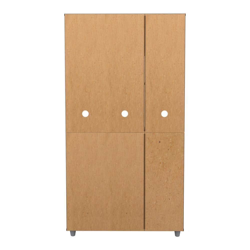 Inval 35.1 in. W x 66.1 in. H x 15.5 in. D Microwave Storage Utility Cabinet in White and Maple with 5 Doors and 10 shelves